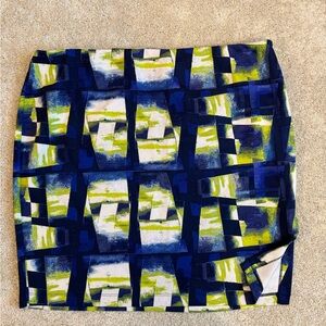 NY Collection Blue and Yellow Mini Pencil Skirt